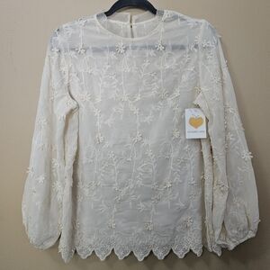 NWT Amour OC High Neck Embroided Blouse Women's Size Medium Top